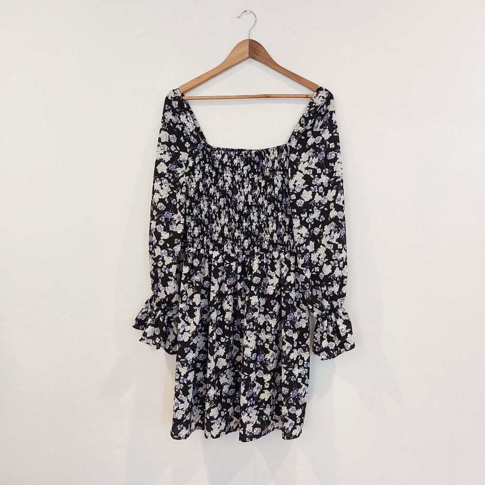 missguided + floral puff sleeve square neck dress peasant boho size extr…